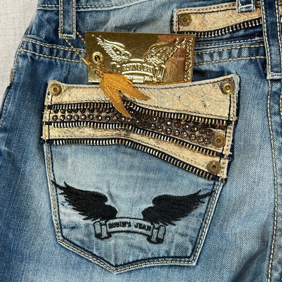 Robin's Jean Mid Rise Straight Leg Jeans Men's 33x31.5 VIP Gold Zipper Whiskered - Picture 8 of 16